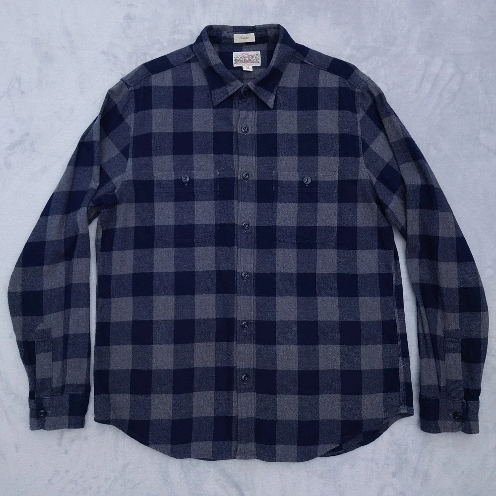 J.CREW Mid Weight Flannel Shirt Mens M Blue Buffalo Check Classic Fit BJ498